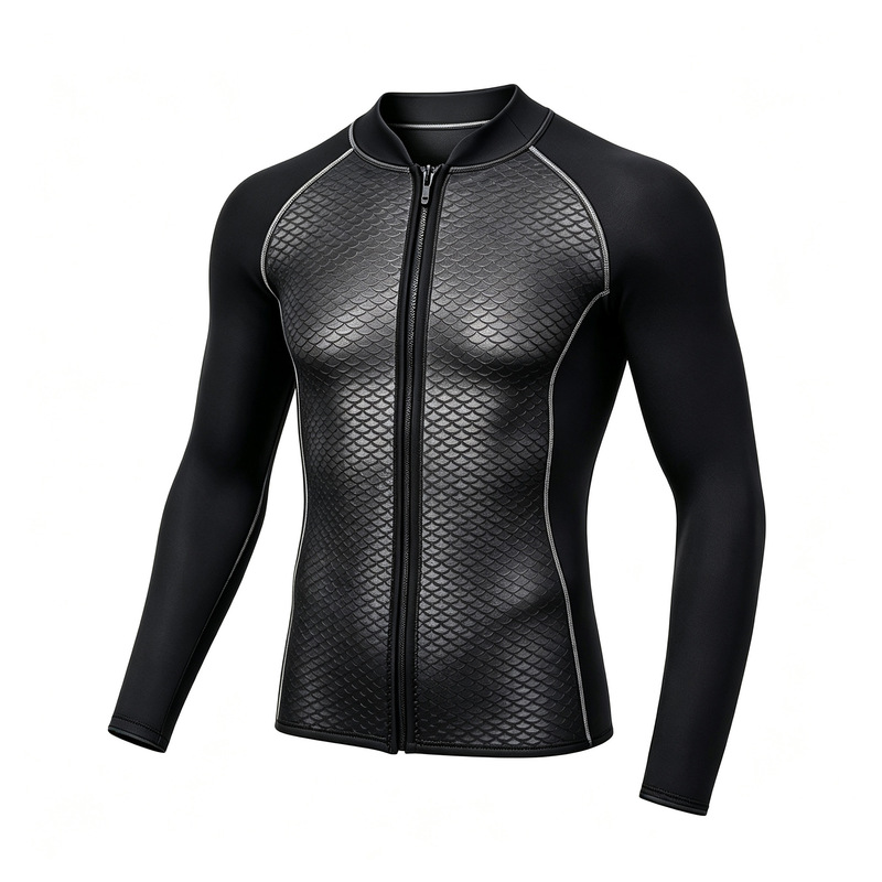 3MM leather rough-embossed wetsuit, black top, two-piece wetsuit, thick and warm, suitable for motorcycling and surfing