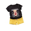 Cartoon set, scarf, trousers, flower boy costume for leisure, sleeves, with little bears, wholesale, with short sleeve