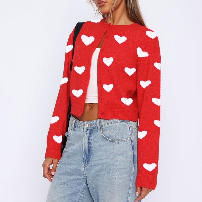 2024 Winter New Products Europe and America Foreign Trade Amazon Cross-border Sweater Knitted Valentine's Day Love Sweater Cardigan Jacket