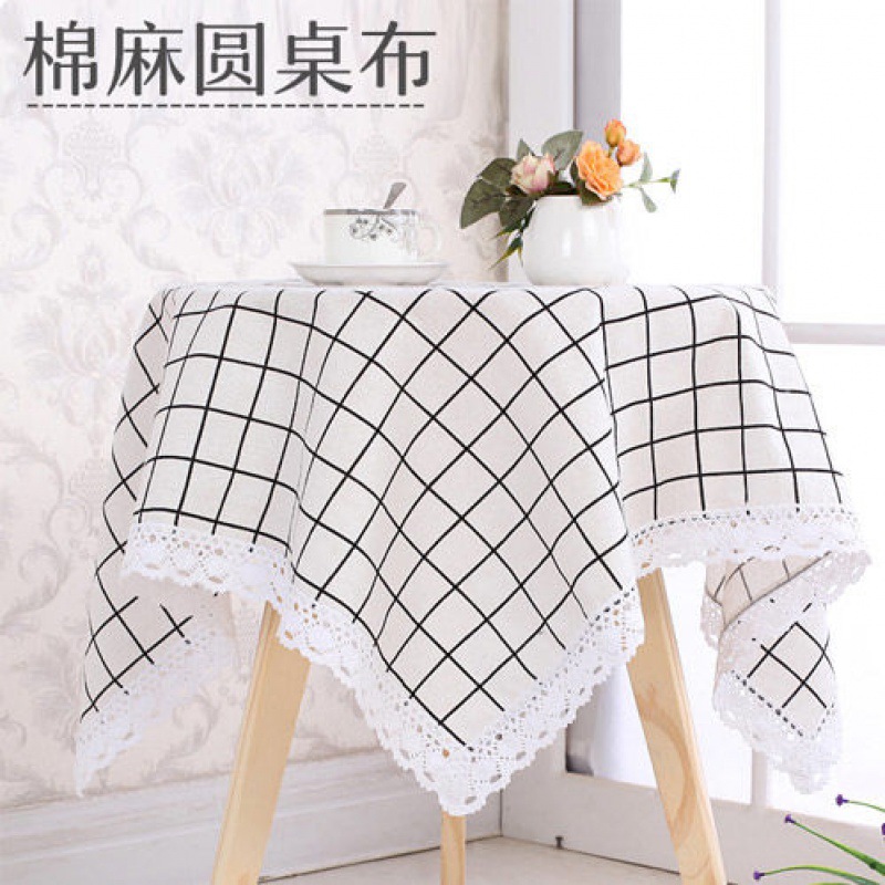 棉麻盖布格子桌布台布多用巾蕾丝正方形长方形圆桌布茶几布田园风