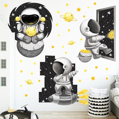Amazon Cartoon Wall Decal Astronaut Spaceship Black and White Space Planet Kindergarten Decoration Sticker Wall Decal