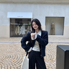 小仙倪子小香风外套女秋季超好看假两件撞色毛呢高级爆款毛呢上衣