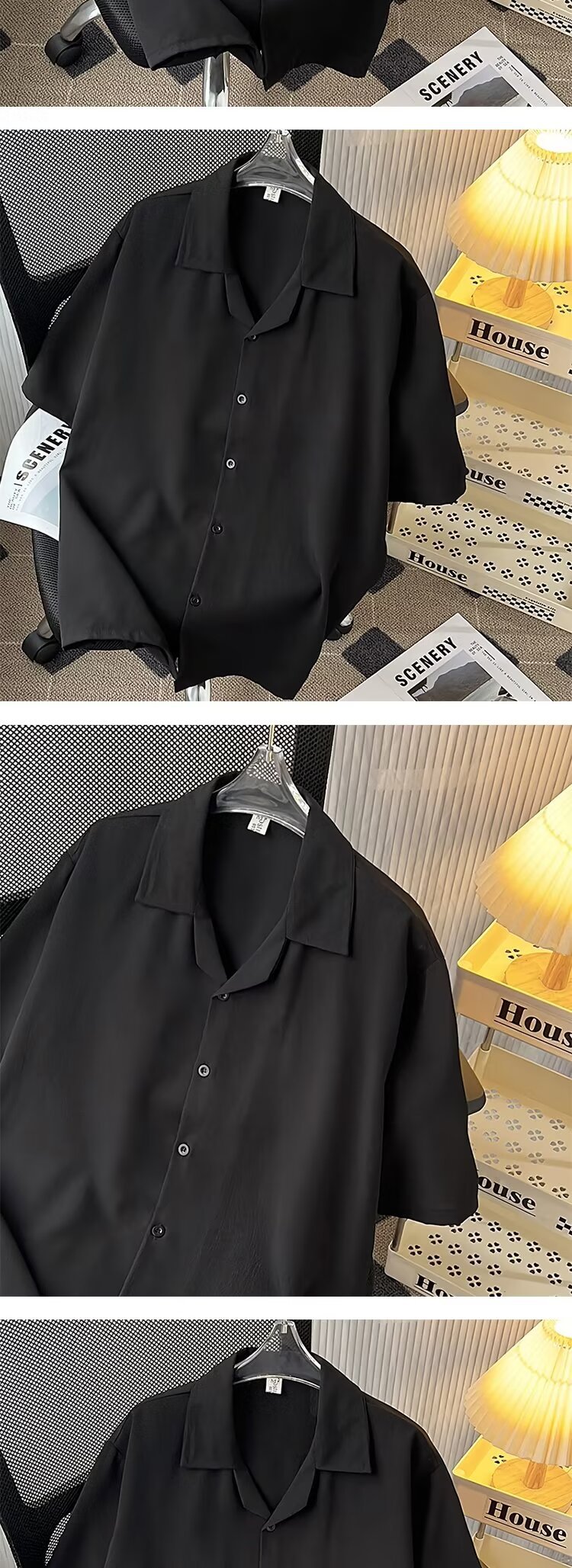Herren Freizeithemd Mit Kubakragen Japanischer Stil Kurzarm_voghion.com