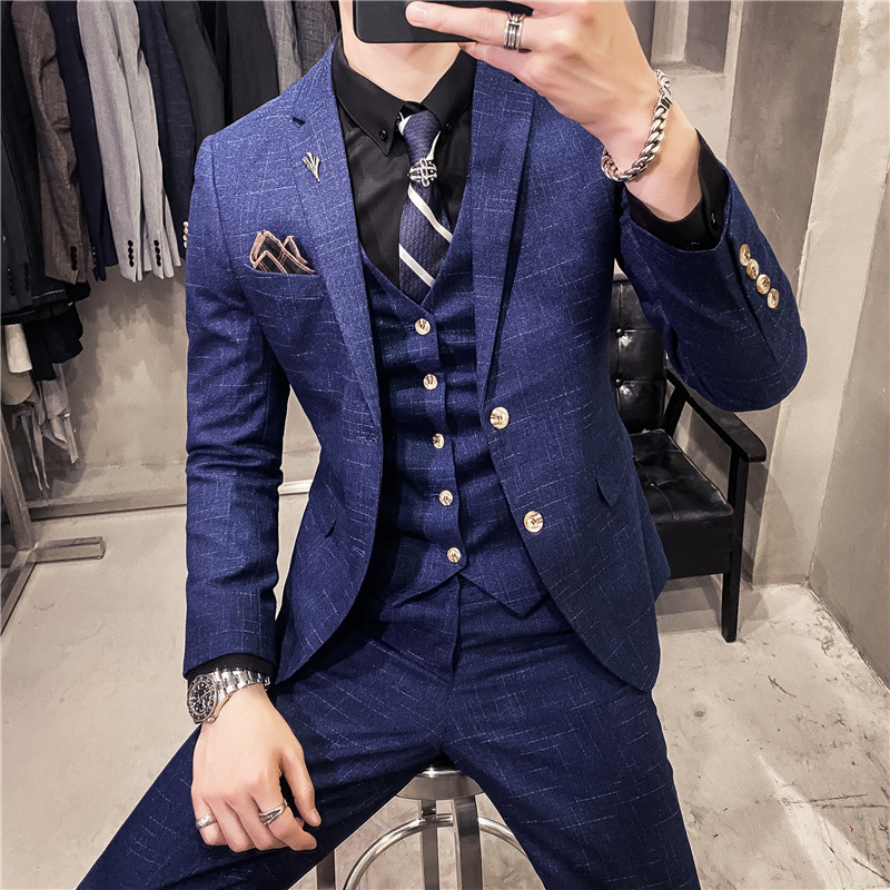 Men's Clothing slim fit dark pattern men's two button suit three piece suit spring and autumn style gentleman men's suit vest pants_voghion.com