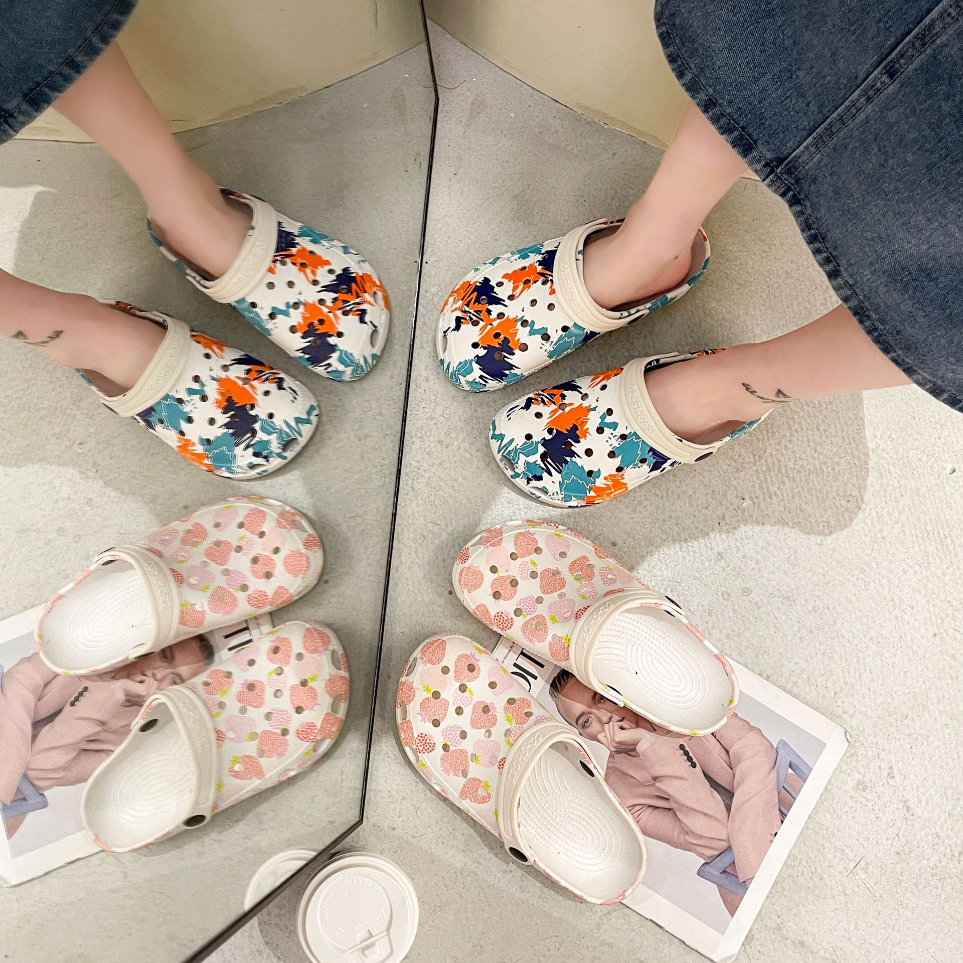 洞洞轉印沙灘情侶拖鞋跨境電商款洞洞鞋室內室外出口拖鞋可愛