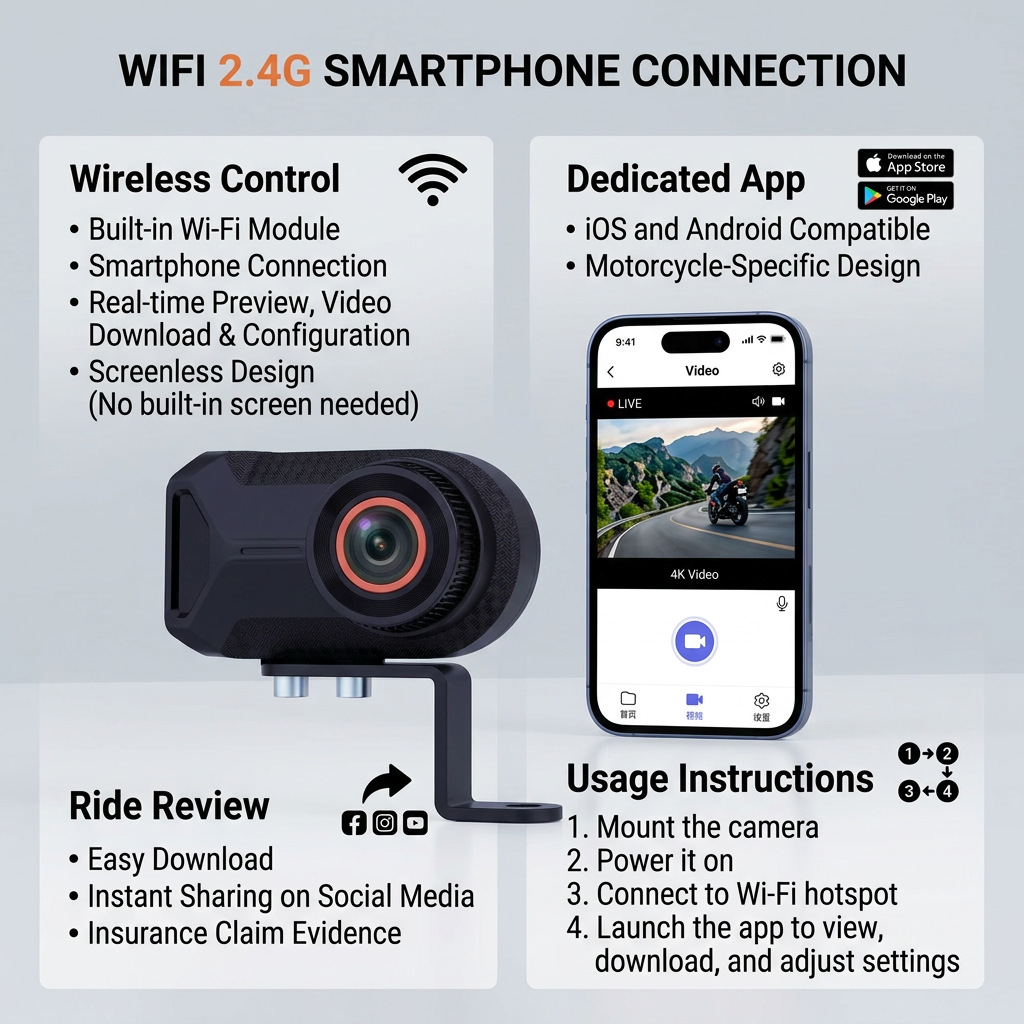 Cross-border bestseller WiFi electric vehicle recorder, waterproof motorcycle dashcam, outdoor rainproof riding camera