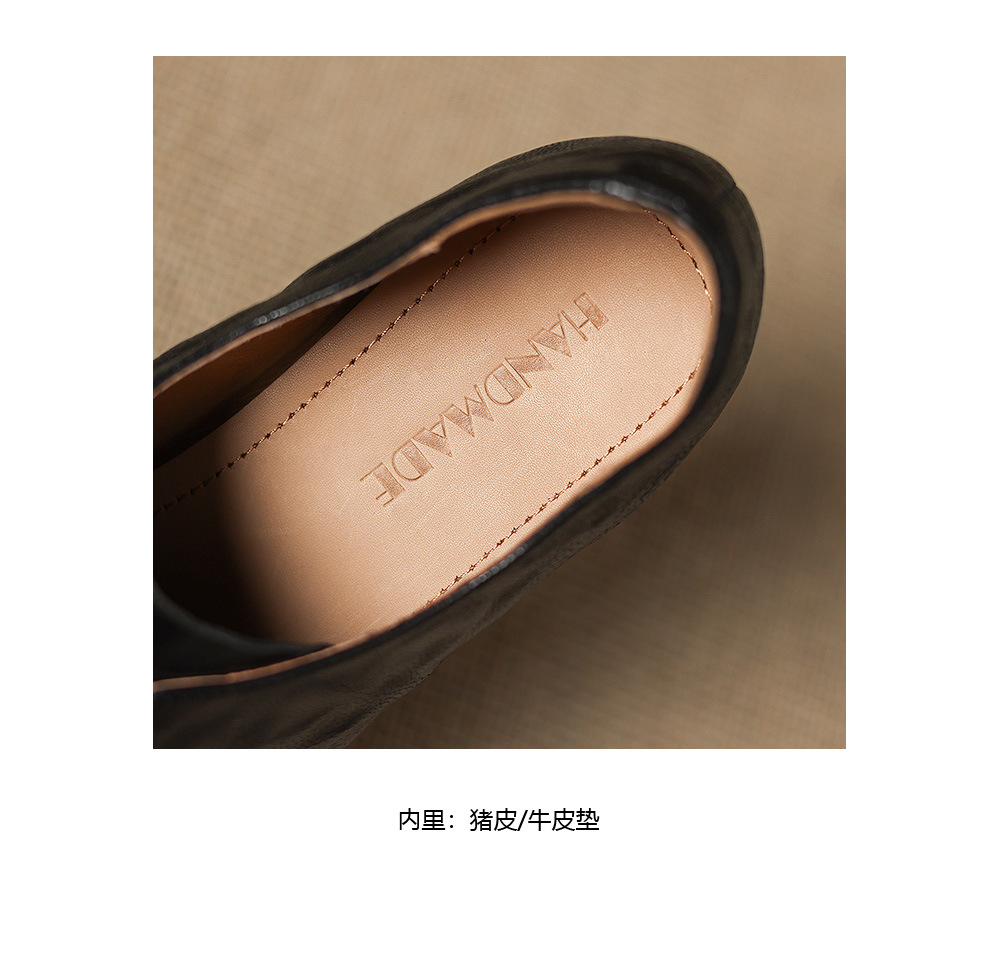 Giày loafer nữ da cừu buộc dây phong cách vintage, gót thấp vuông — màu nâu chi tiết 16