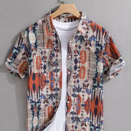 2024复古衬衫男夏装港风学生宽松小众设计感趣味新款男装上衣外穿