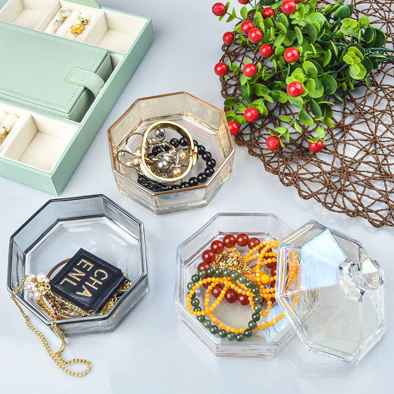 ins风宝塔玻璃糖果罐高颜值八角边收纳罐首饰品储物缸多层干果罐