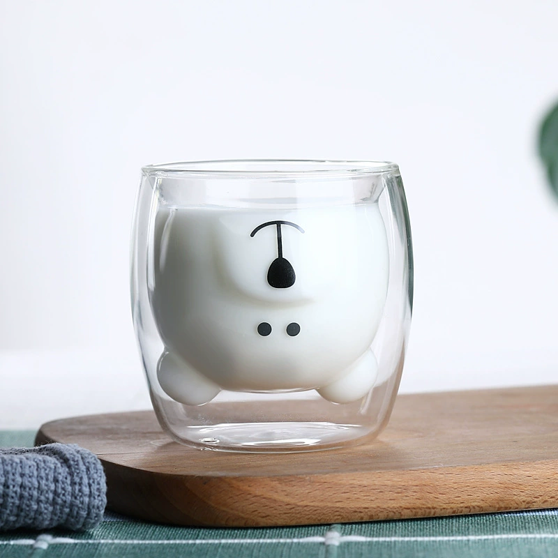 Двойная стеклянная чашка из боросиликатного стекла (HAOQIAN GLASS) — мультяшное животное, 201–300 мл