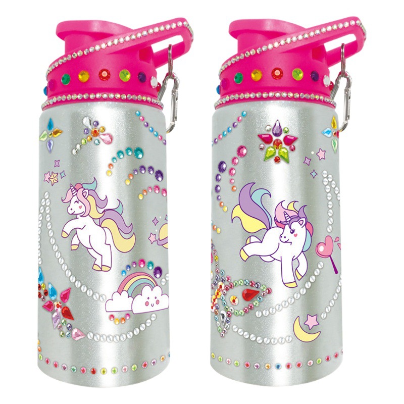 Botella de agua decorativa hecha a mano con diamantes de imitación para niños, éxito de ventas transfronterizo, divertida botella de agua con decoración de grafiti DIY, juguete interactivo para padres e hijos.