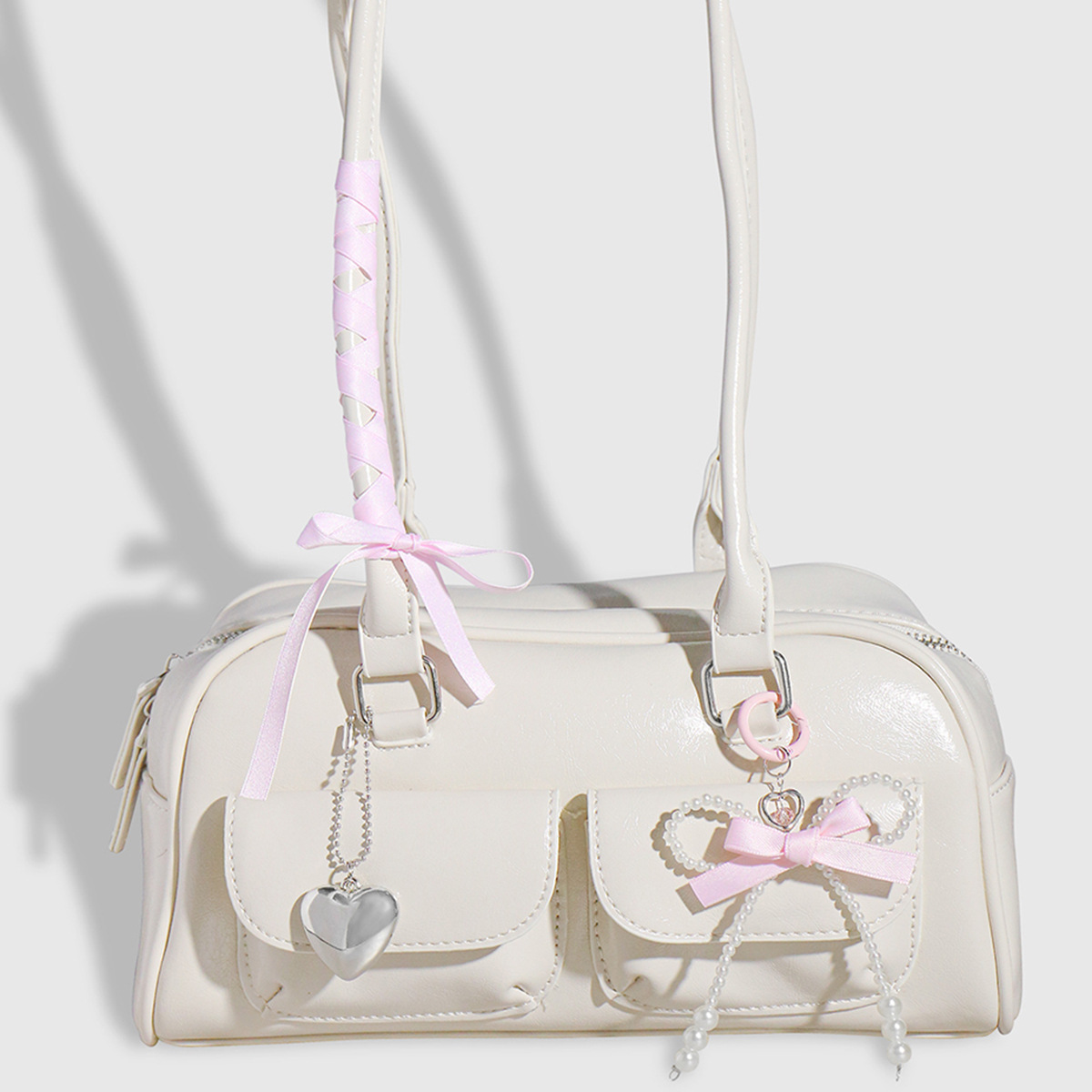 핑크 리본 모조 진주 활 사랑 펜던트 펜던트 세트