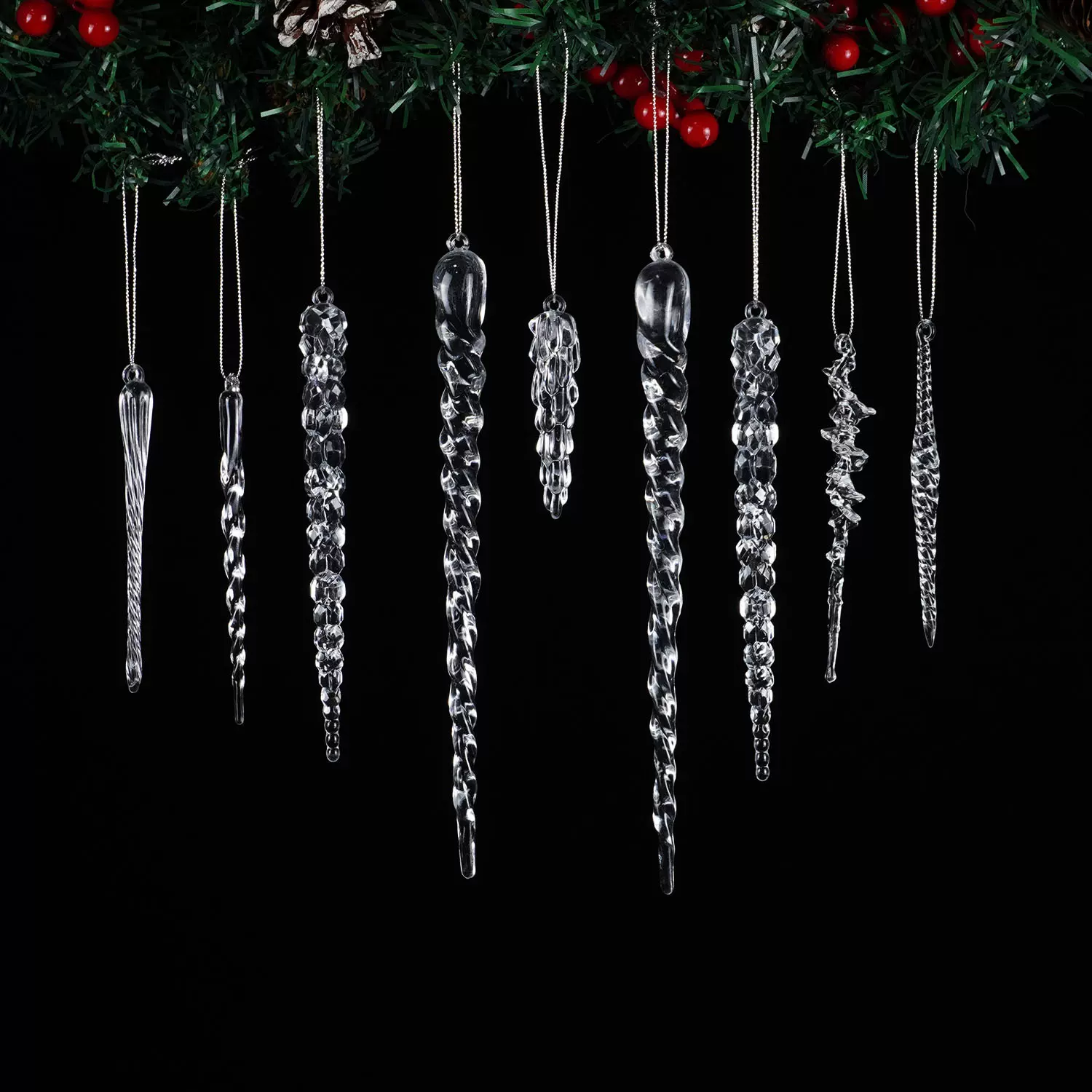 透明圣诞节庆用品创意透明冰条挂件新款圣诞树装饰螺纹挂件树挂饰