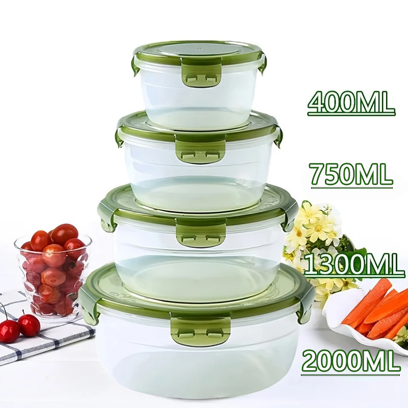 キッチンプラスチック屋台密封ボックス食品グレード電子レンジ加熱弁当箱冷蔵庫収納ラウンドクリッパーセット|undefined