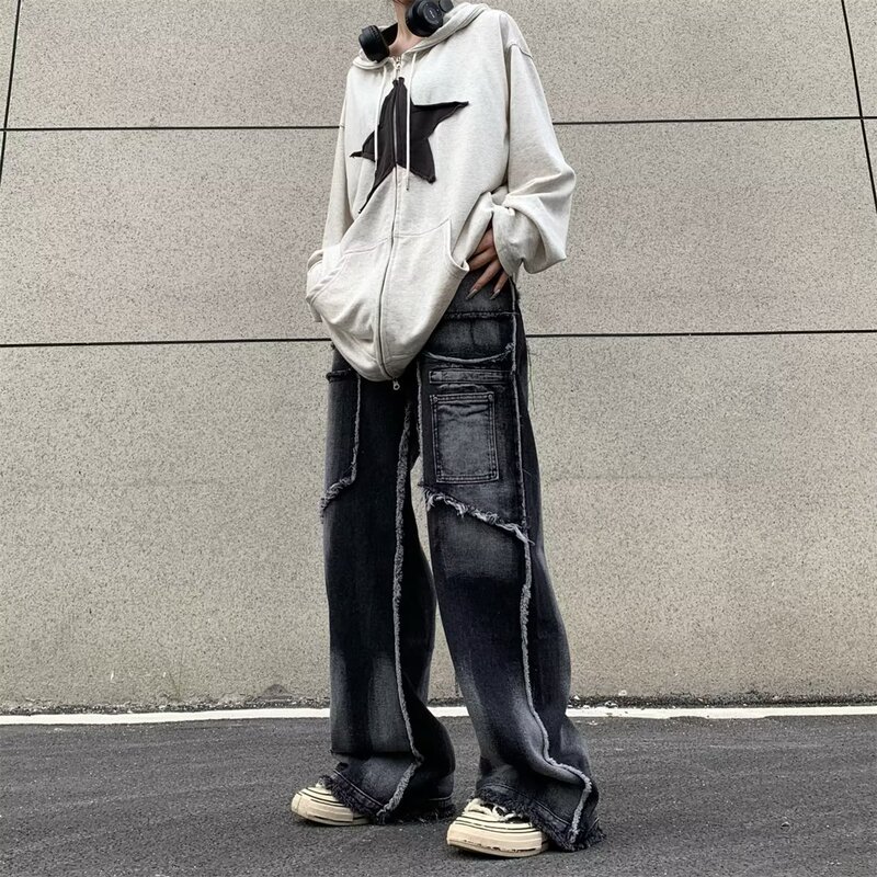 New Style Washed Jeans for Men, Trendy Autumn Loose Straight Fashion Retro Youthful Popular Long Pants for Boys