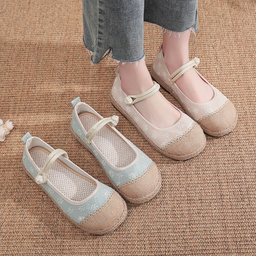 Весенняя плоская обувь Old Beijing из ткани Повседневная Нескользящая Этническая льняная обувь для рыбаков Свежая ленивая простая одинарная обувь HQ