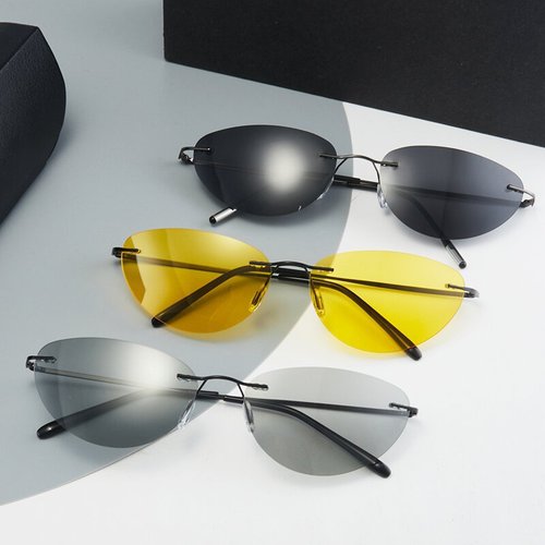New frameless ultra-light color-changing polarized sunglasses, cat-eye style, night vision driving sunglasses for men and women, manufacturer approved