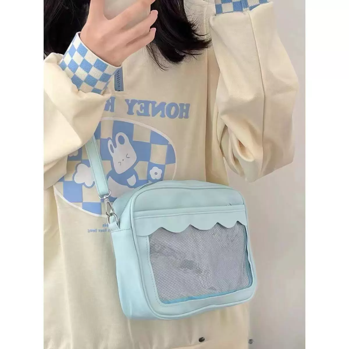 PU Transparent One-Shoulder Crossbody Bag, 28×20×7 cm, Japanese-style Cute Cartoon DIY