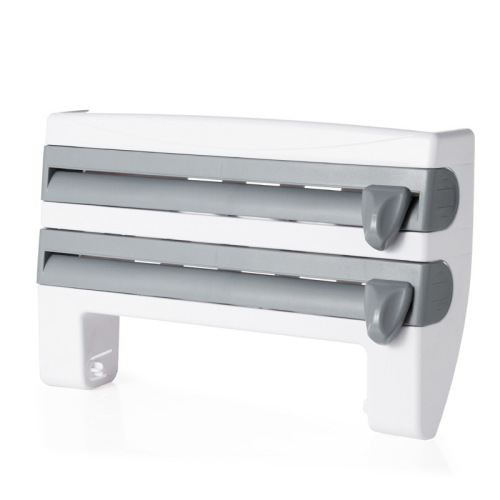 Multifunctional Food Wrap Cutter Wall-mounted Kitchen Paper Towel Holder Sliding Knife Foil Cutter Dividing Box Storage Shelf