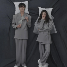 影楼情侣形象拍照写真服2022懒散风时尚主题婚纱画报灰西装摄影服