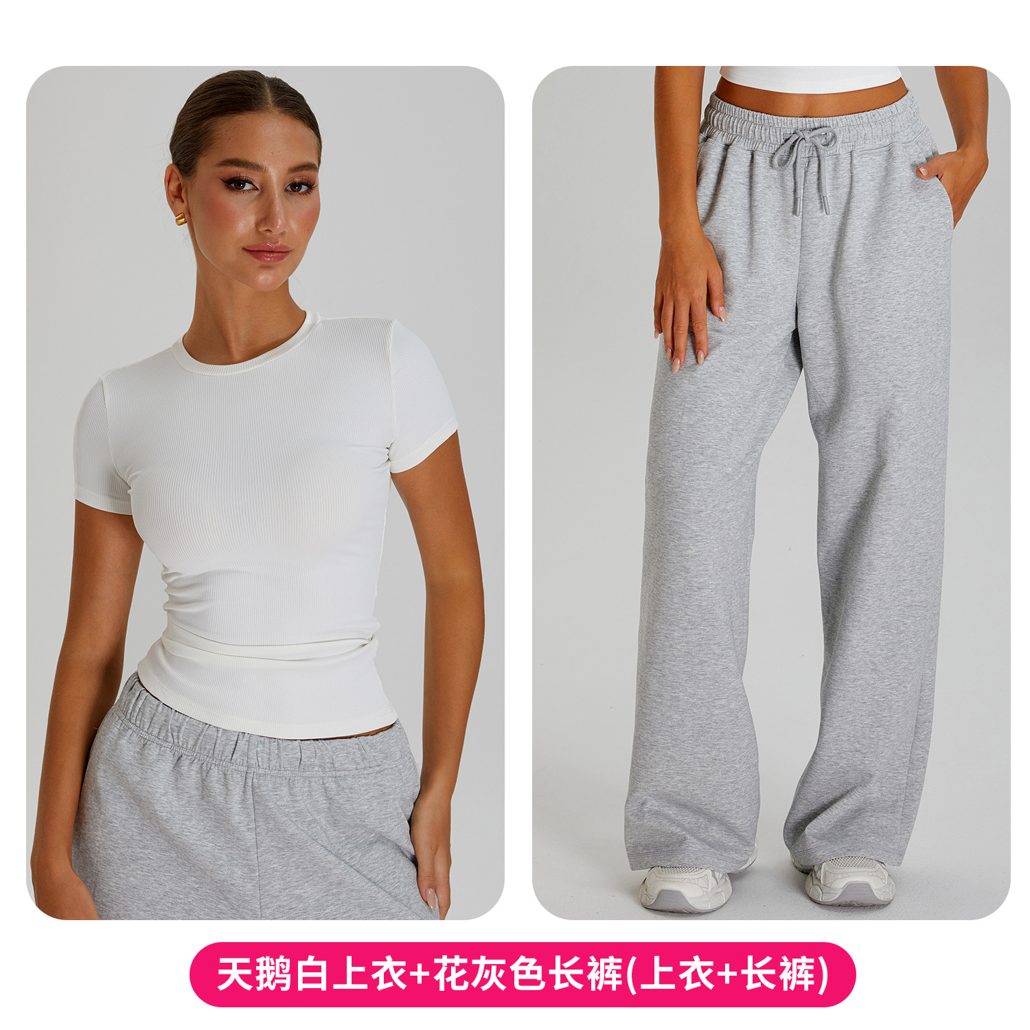 Traje de yoga ajustado transfronterizo, hilo fino, hombro, manga corta, pantalones casuales para correr de todo fósforo, traje deportivo de fitness para mujer image 15