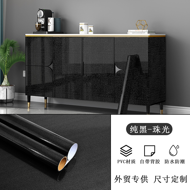 Mayorista transfronterizo autoadhesivo armario viejo muebles impermeable a prueba de humedad renovación papel pintado negro papel pintado