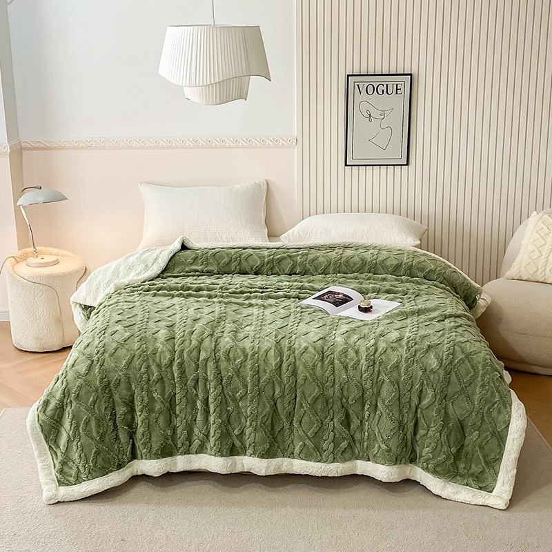 Manta de doble capa de jacquard de terciopelo de color puro transfronterizo Manta de cubierta de manta de terciopelo de cordero de comercio exterior