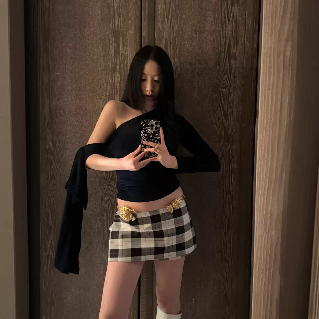 新款格纹波点可A字低腰短款女西装短裤侧拉链两穿mini裙裤5200