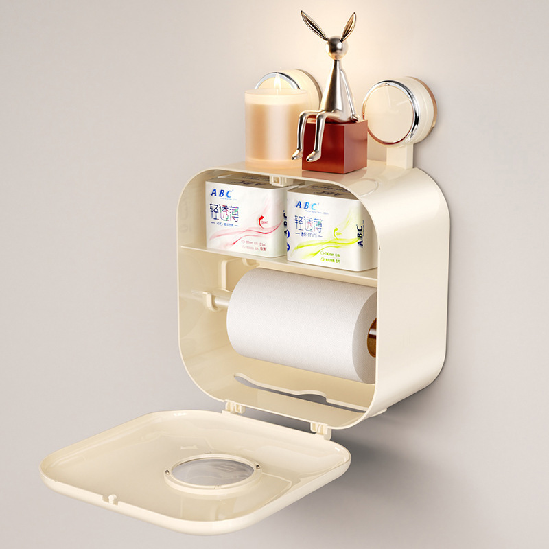 バスルームトイレットペーパーボックスライト高級吸盤ティッシュボックス壁掛けパンチフリー防水トイレットペーパー収納ボックス紙箱|undefined