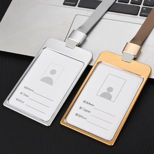 Large aluminum alloy work badge metal badge card holder high-end work badge custom lanyard printed logo business work permit