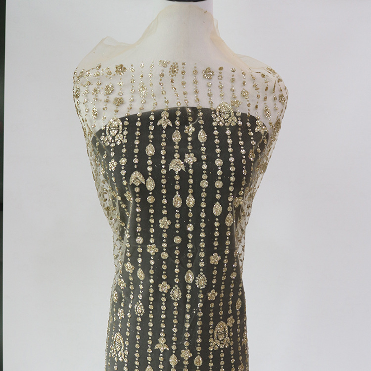 2024 nuevo proceso de hilo de malla hilo de malla hilo de encaje dorado alto brillo vestido de boda tela al por mayor