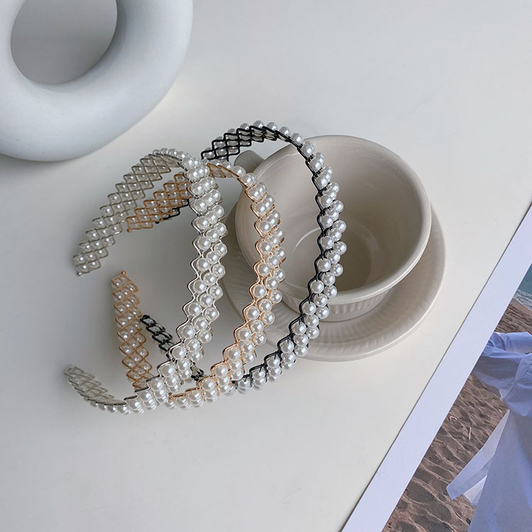 Korean Winding Woven Thin Side Pearl Headband display picture 3