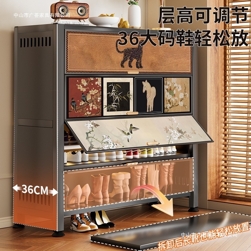 スチール製の中世スタイルの玄関ドア靴キャビネット、家庭用玄関収納キャビネット、廊下口靴ラック、収納キャビネット、壁に一体化|undefined