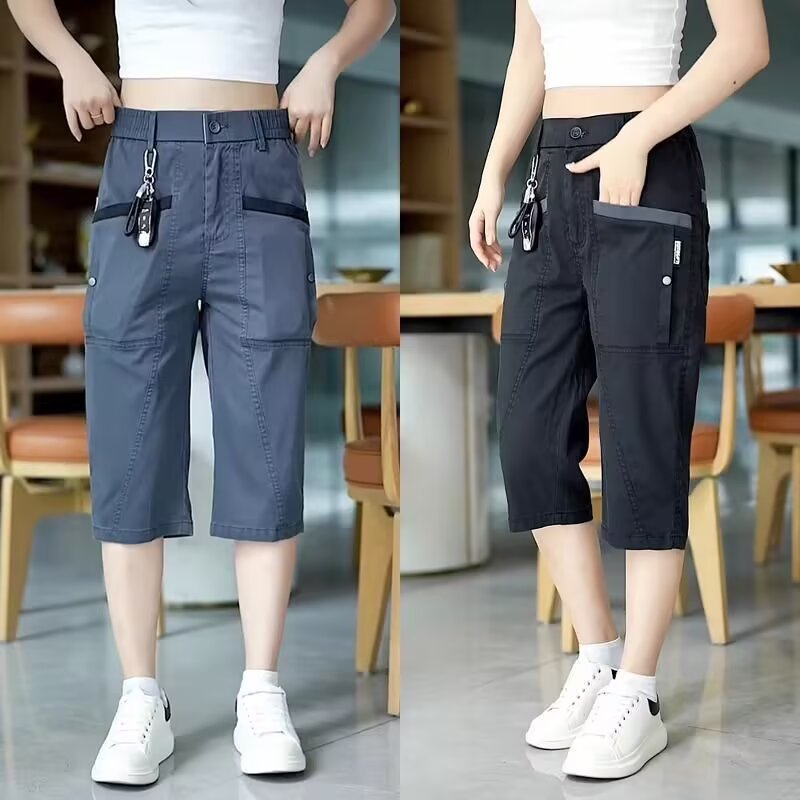 2025 Men's Summer Thin Cropped Pants Loose Straight-Leg Casual Pants Easiest for Match Plaid Summer Breathable Men's Pants