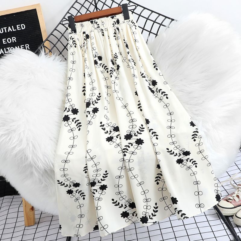 Floral Midi Skirt 2025 Petite Summer Chiffon Skirt Slimming High-Waisted A-Line Umbrella Skirt Casual Versatile