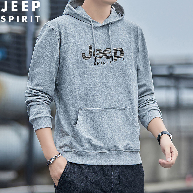 JEEP SPIRIT 스웨터 남성 후드 봄 가을 캐주얼 한국 유행 루즈한 모든 매치 긴팔 티셔츠 HL7831