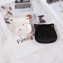 跨境陶瓷外贸尾单摆地摊库存北欧创意猫咪盘首饰收纳盘宠物猫碟盘
