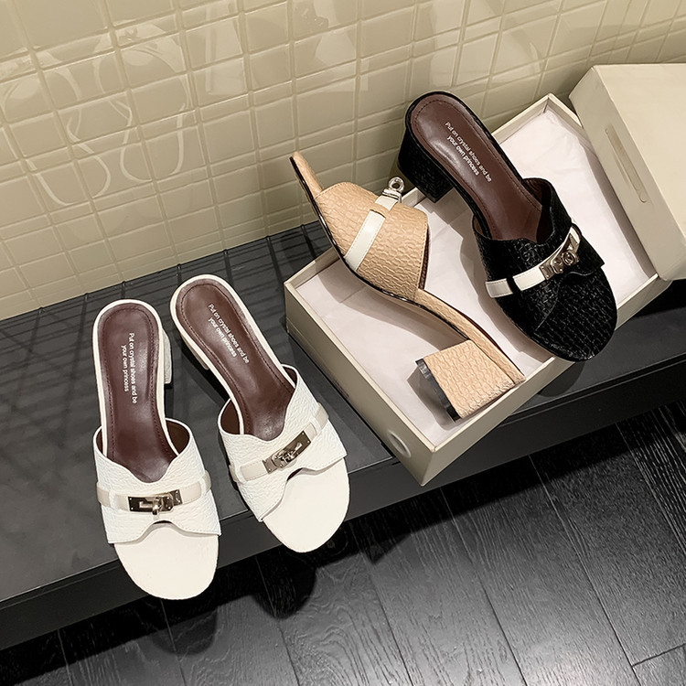 Summer slippers with a strap, genuine leather