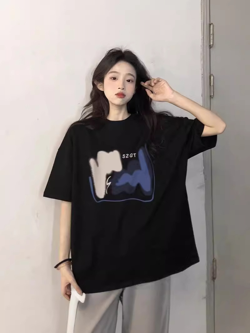 Pure Cotton Short-sleeved T-shirt Women's oversize Summer 2025 New Design Sense Niche Lazy Style Round Neck Top Ins