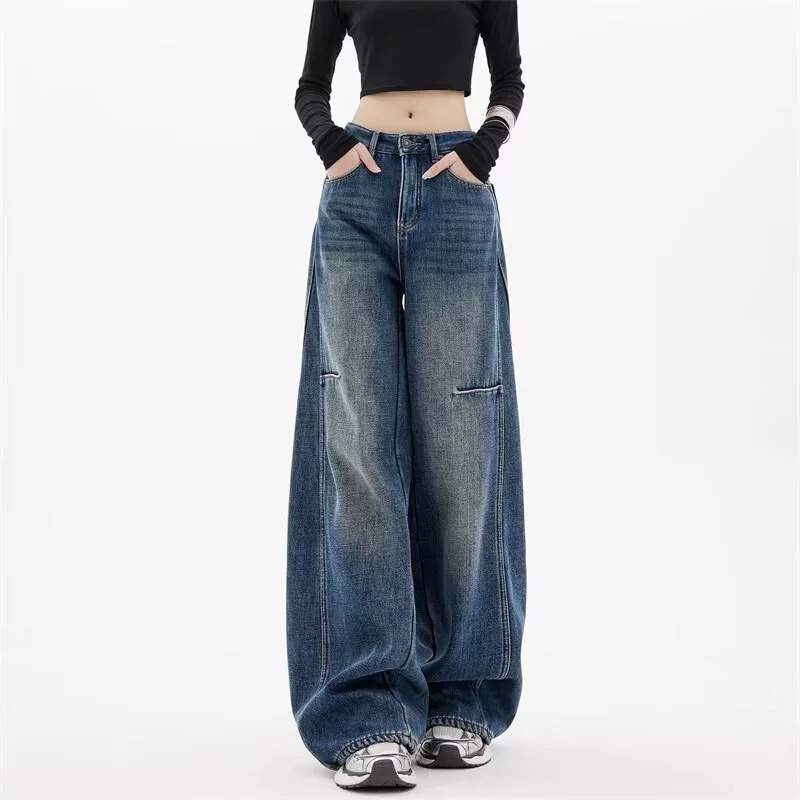 Американские ретро штаны ятаган женские нишевые дизайн широкие ноги свободные тонкие дикие джинсы пара брюки