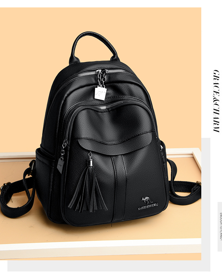2024 New Street Trend Fashion PU Soft Leather Women's Large Capacity Backpack Travel Bag Tassel Design_voghion.com