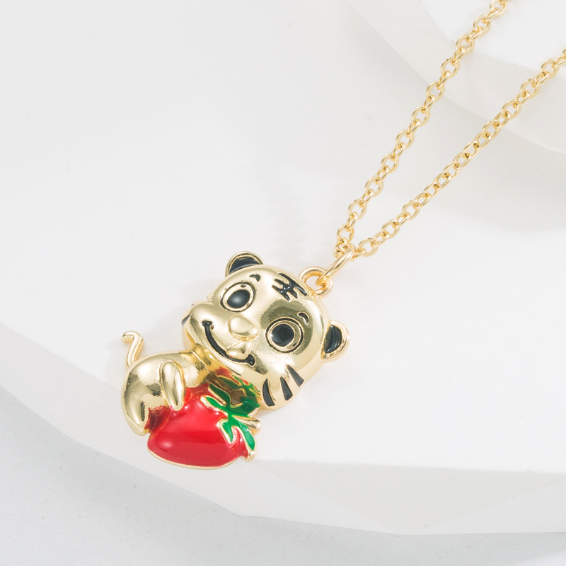 Fashion Bear Tiger Copper Pendant Necklace Gold Plated Zircon Copper Necklaces