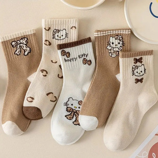 Spring and Summer New Arrival Bow Cute Socks Women Hello Kitty Socks Comfortable Breathable brown Cat Socks
