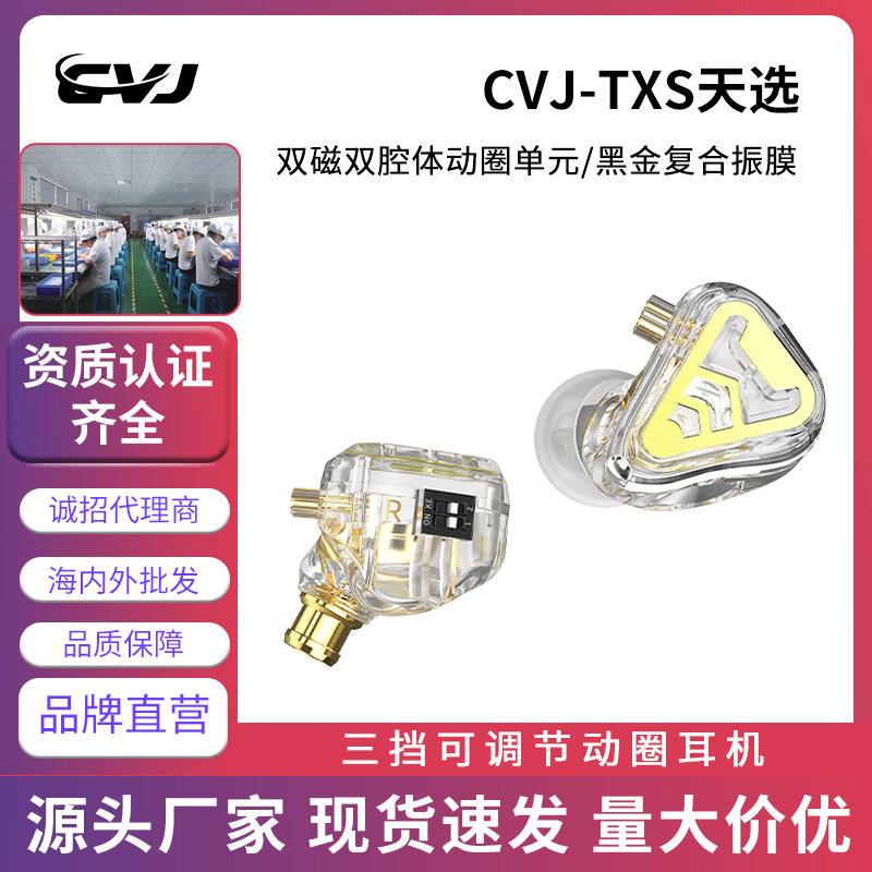 CVJ 天选TXS 入耳式有线插拔开关调音动圈hifi耳机塞游戏电竞新品