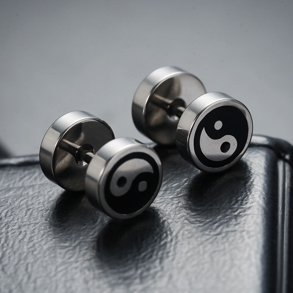 Minimalist Stainless Steel Stud Earrings For Men Punk Style_voghion.com