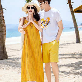 沙滩情侣装夏季套装海南三亚海边穿搭衣服大码云南大码度假连衣裙
