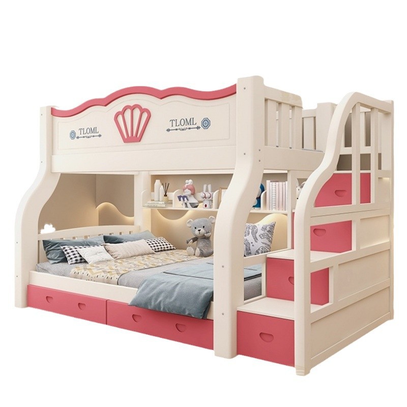 Cama de dos pisos tipo casa pequeña cama de dos pisos cama madre-hijo para niños cama de arriba y abajo cama de madera gruesa cama madre-hijo cama alta baja