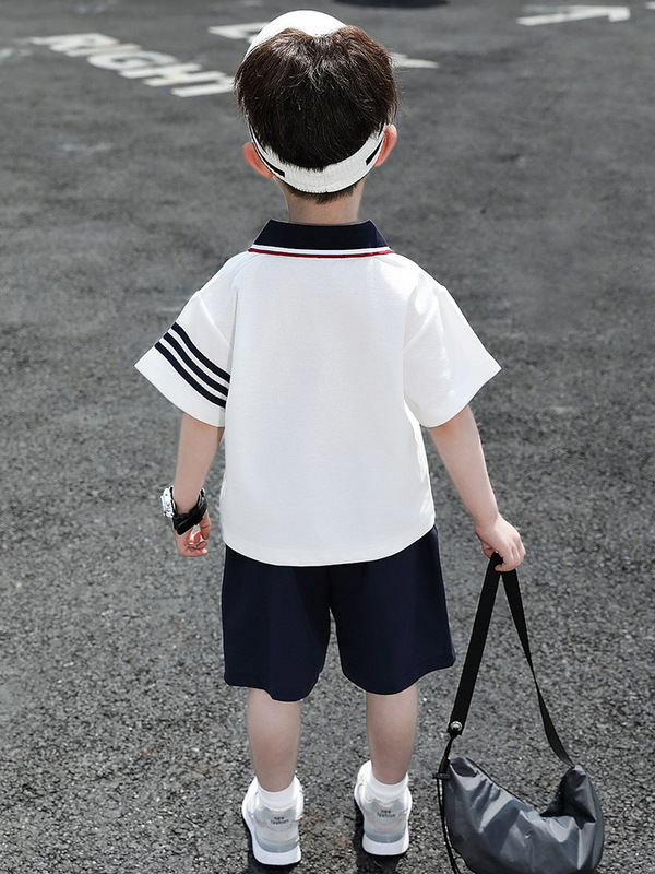 男の子夏半袖スーツ 2025 新しい子供ベビー夏薄い男の子子犬ポロシャツ 2 点セット|undefined