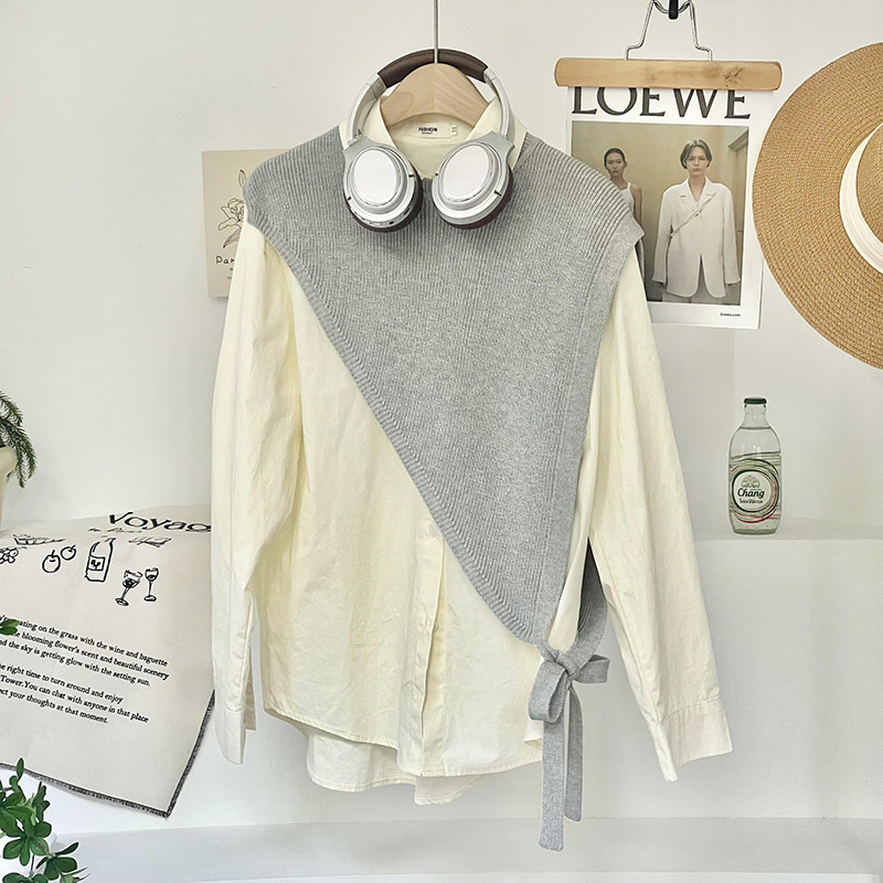 Knitted shawl waistcoat women's Korean version of the new high-end sense of niche design beveled triangle stacked waistcoat coat wholesale