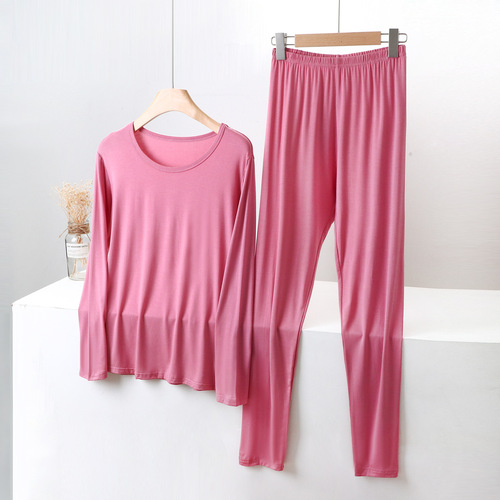 Modest Round Neck Long Sleeve Long Pants Warm Innerwear Set Autumn Winter Thin Loose Plus Size Fat MM Two Piece Set